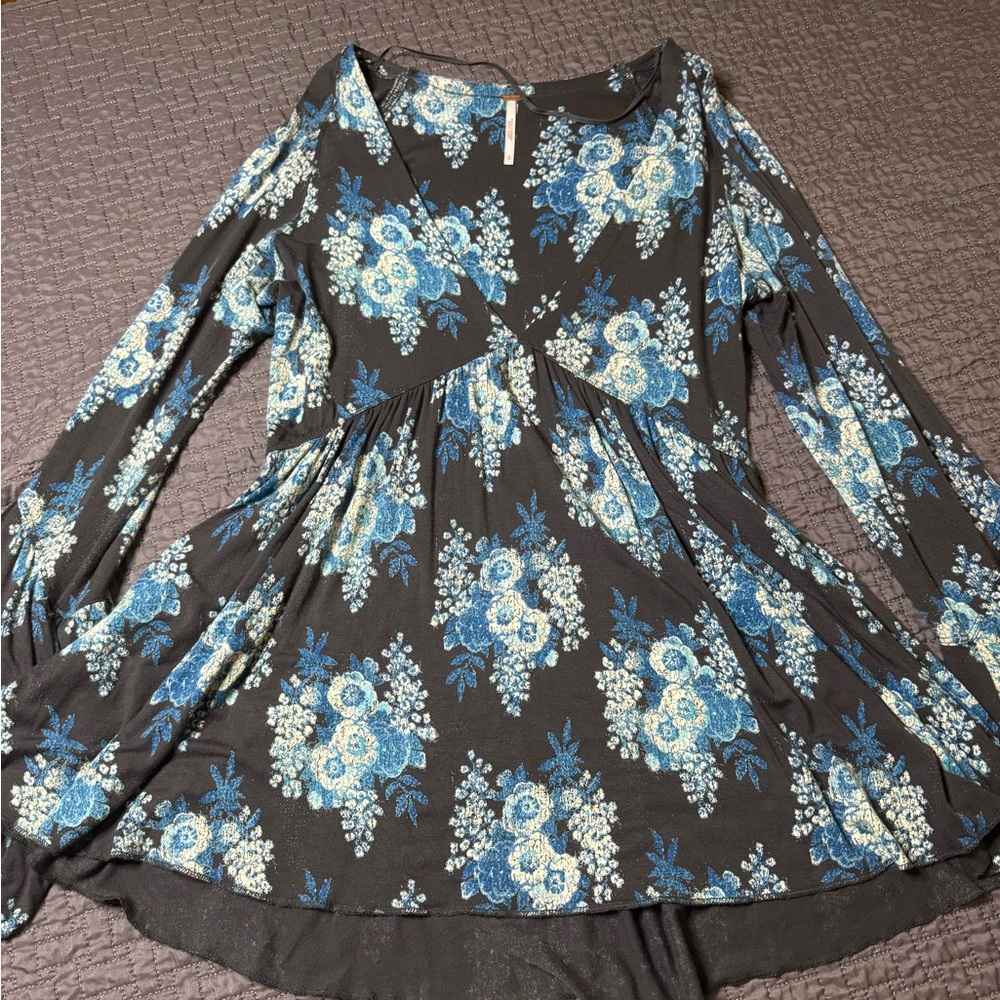 Free People Black and Blue Floral Tunic